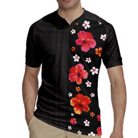 Hawaii Hibiscus and Plumeria Flowers Rugby Jersey Tapa Tribal Pattern Half Style Colorful Mode