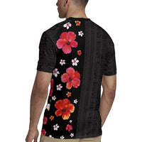 Hawaii Hibiscus and Plumeria Flowers Rugby Jersey Tapa Tribal Pattern Half Style Colorful Mode