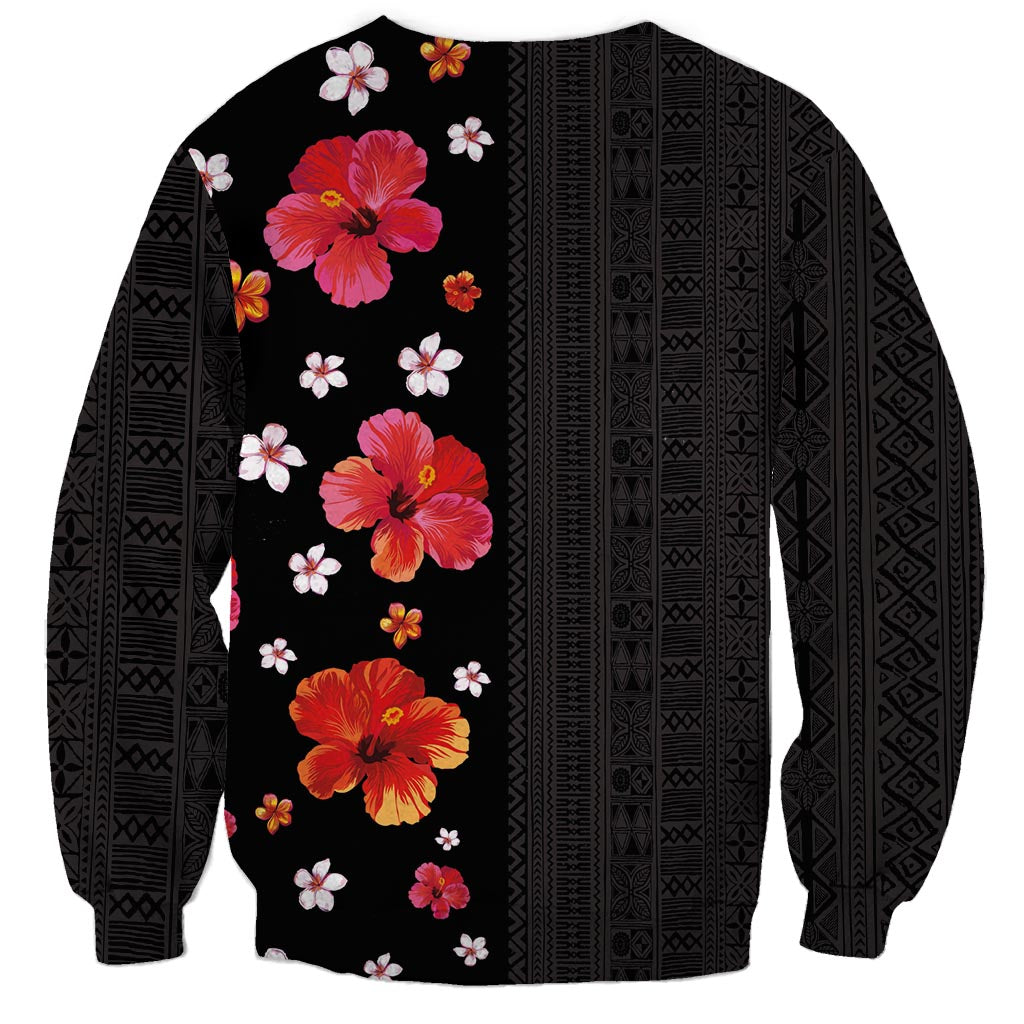 Hawaii Hibiscus and Plumeria Flowers Sweatshirt Tapa Tribal Pattern Half Style Colorful Mode