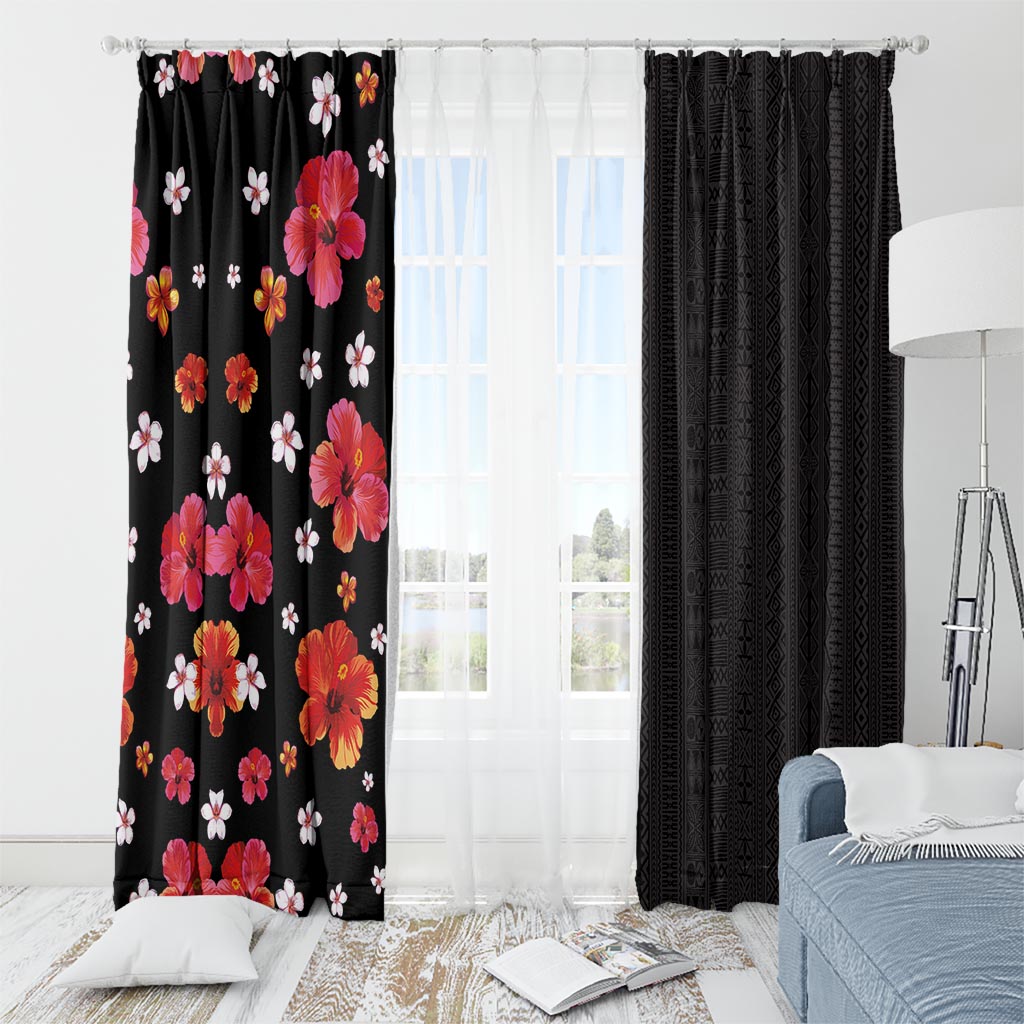 Hawaii Hibiscus and Plumeria Flowers Window Curtain Tapa Tribal Pattern Half Style Colorful Mode