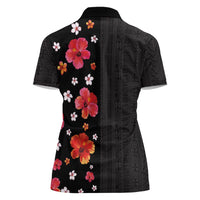 Hawaii Hibiscus and Plumeria Flowers Women Polo Shirt Tapa Tribal Pattern Half Style Colorful Mode