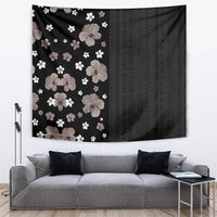 Hawaii Hibiscus and Plumeria Flowers Tapestry Tapa Tribal Pattern Half Style Grayscale Mode LT03 Black - Polynesian Pride