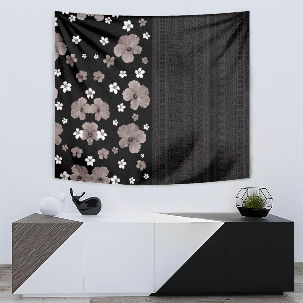 Hawaii Hibiscus and Plumeria Flowers Tapestry Tapa Tribal Pattern Half Style Grayscale Mode LT03 - Polynesian Pride