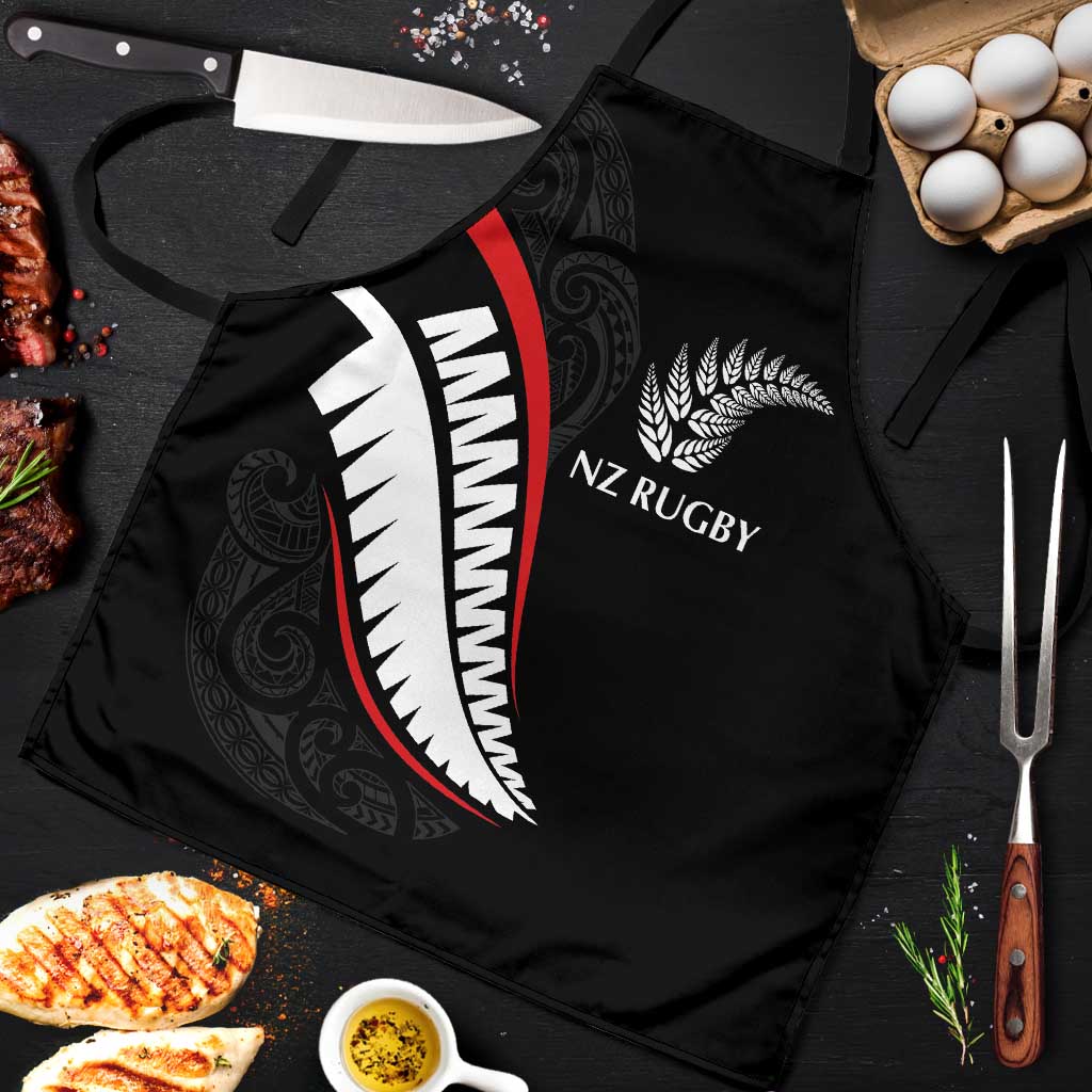 New Zealand Rugby Apron Sporty Silver Fern Shape with Maori Tattoos - Polynesian Pride