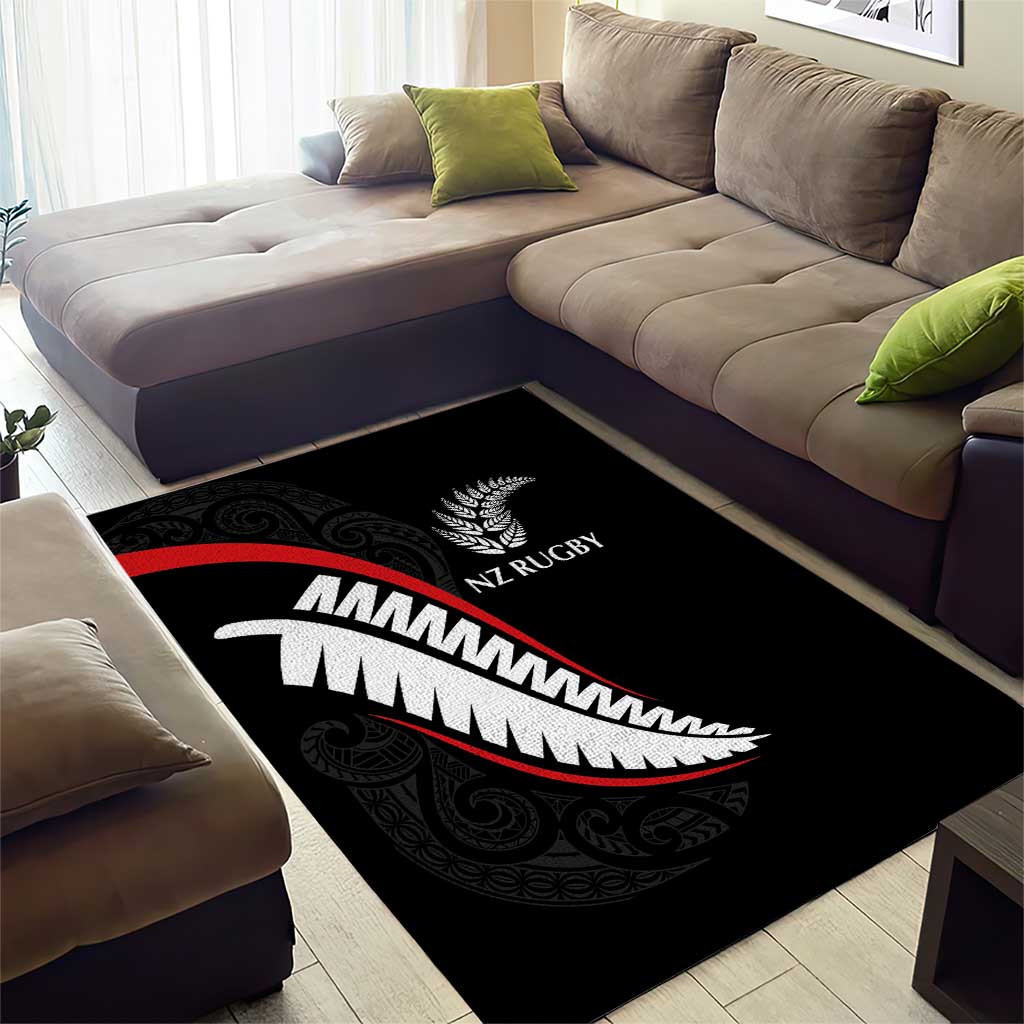 New Zealand Rugby Area Rug Sporty Silver Fern Shape with Maori Tattoos - Polynesian Pride