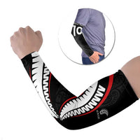 New Zealand Rugby Custom Arm Sleeves Sporty Silver Fern Shape with Maori Tattoos LT03 Set of 2 Black - Polynesian Pride