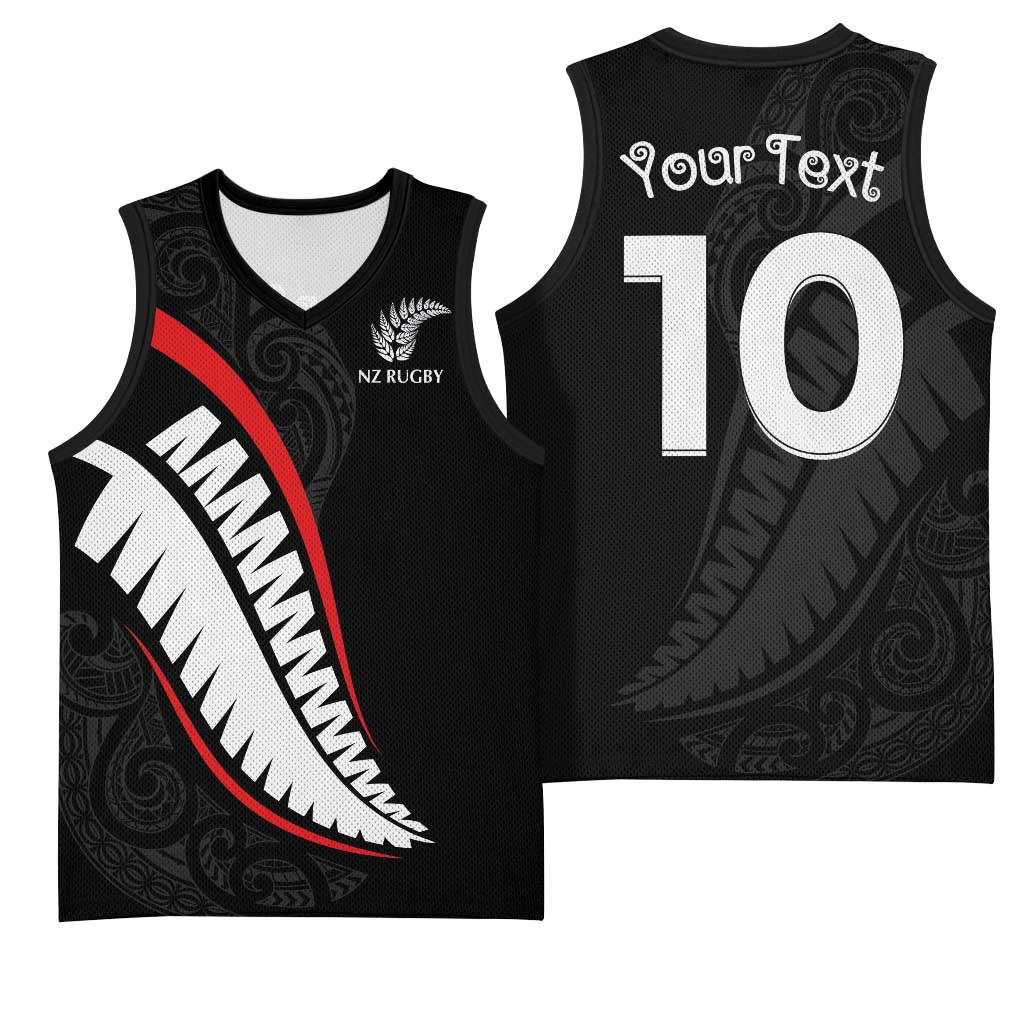 New Zealand Rugby Custom Basketball Jersey Sporty Silver Fern Shape with Maori Tattoos - Polynesian Pride