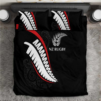 New Zealand Rugby Bedding Set Sporty Silver Fern Shape with Maori Tattoos - Polynesian Pride
