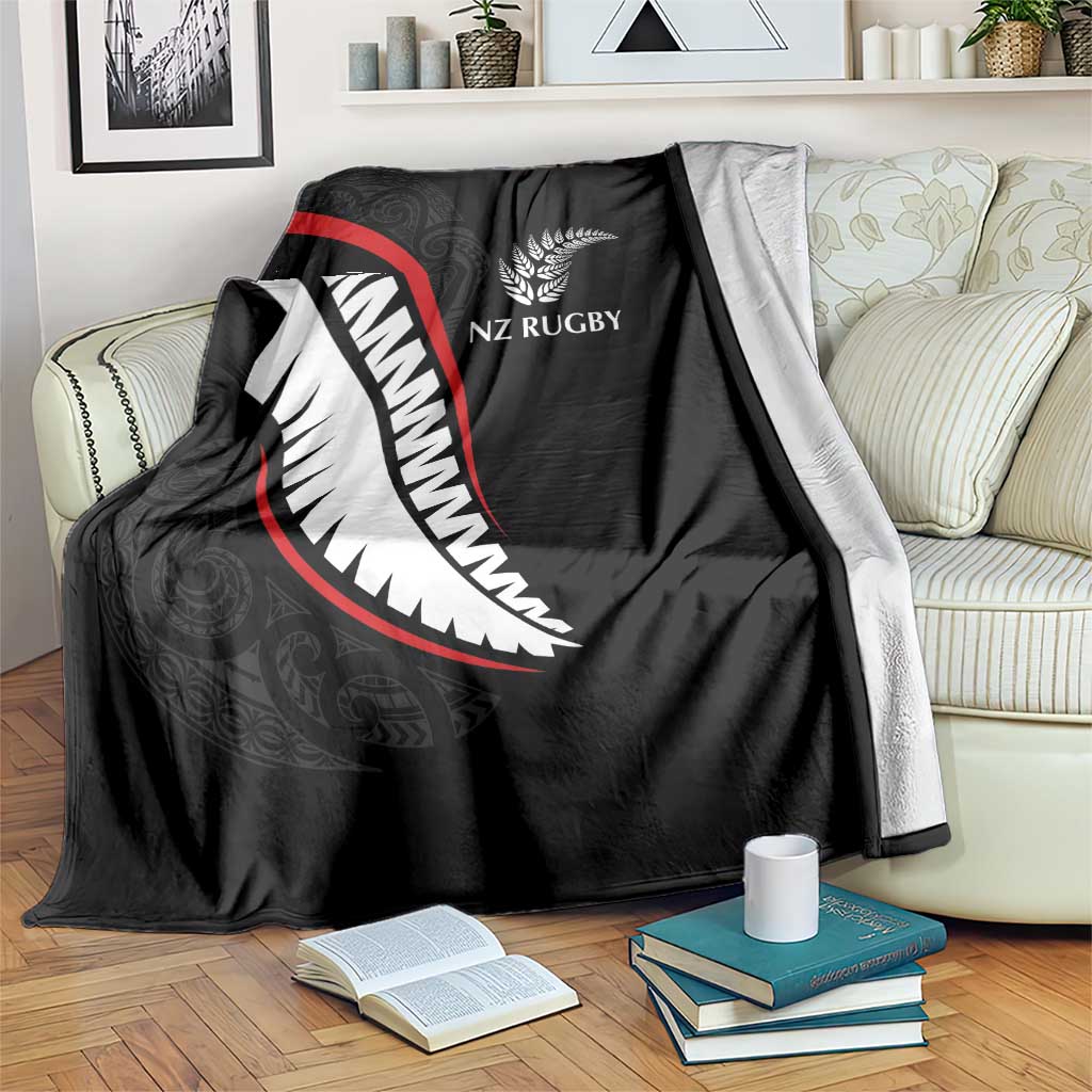 New Zealand Rugby Blanket Sporty Silver Fern Shape with Maori Tattoos - Polynesian Pride