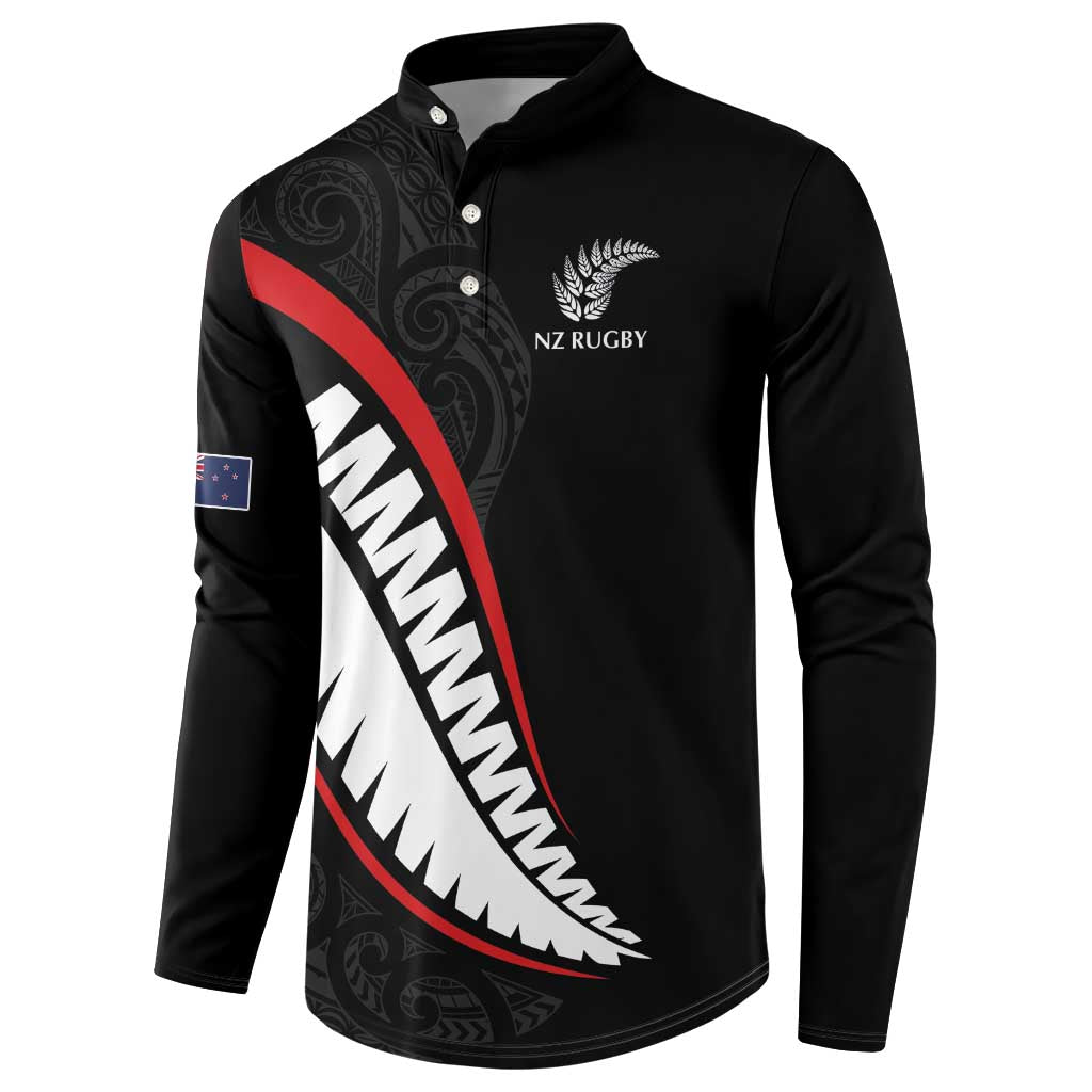 New Zealand Rugby Custom Button Sweatshirt Sporty Silver Fern Shape with Maori Tattoos - Polynesian Pride