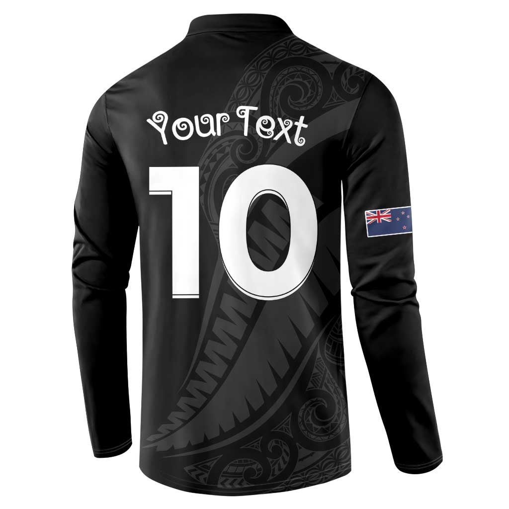 New Zealand Rugby Custom Button Sweatshirt Sporty Silver Fern Shape with Maori Tattoos - Polynesian Pride