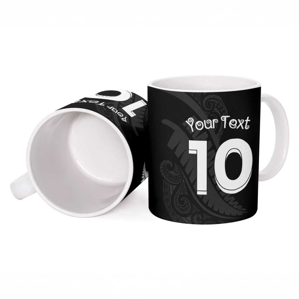 New Zealand Rugby Custom Ceramic Mug Sporty Silver Fern Shape with Maori Tattoos - Polynesian Pride