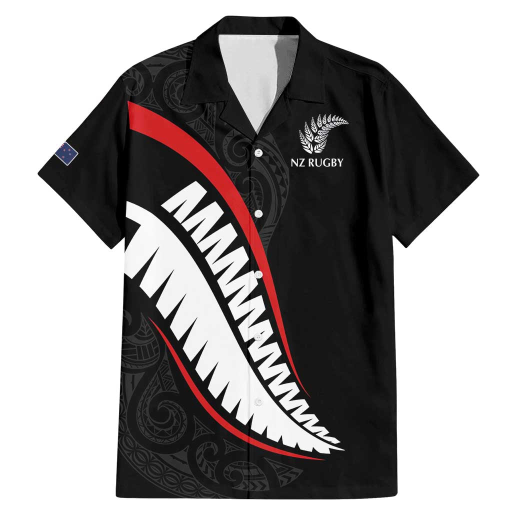 New Zealand Rugby Custom Family Matching Mermaid Dress and Hawaiian Shirt Sporty Silver Fern Shape with Maori Tattoos - Polynesian Pride