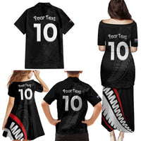 New Zealand Rugby Custom Family Matching Puletasi and Hawaiian Shirt Sporty Silver Fern Shape with Maori Tattoos - Polynesian Pride