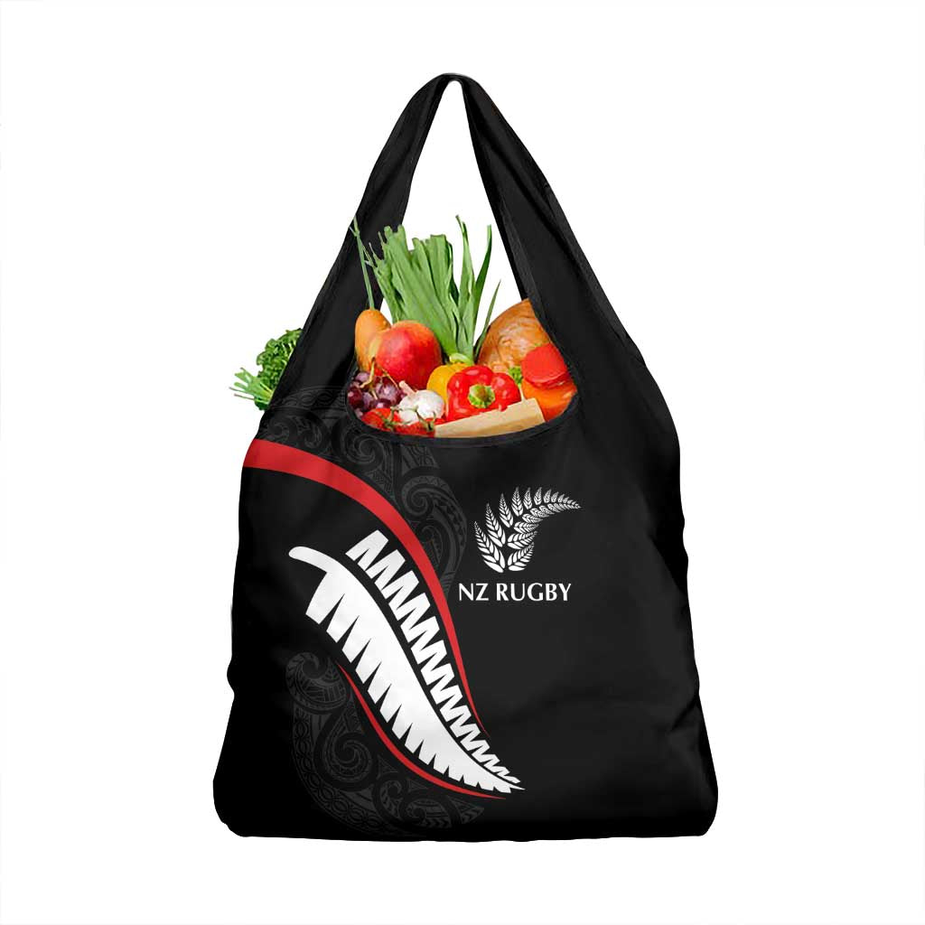 New Zealand Rugby Grocery Bag Sporty Silver Fern Shape with Maori Tattoos - Polynesian Pride
