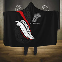 New Zealand Rugby Hooded Blanket Sporty Silver Fern Shape with Maori Tattoos - Polynesian Pride