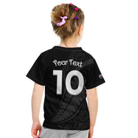 New Zealand Rugby Custom Kid T Shirt Sporty Silver Fern Shape with Maori Tattoos - Polynesian Pride