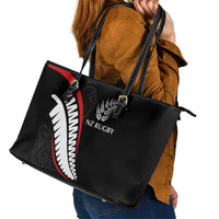 New Zealand Rugby Leather Tote Bag Sporty Silver Fern Shape with Maori Tattoos - Polynesian Pride