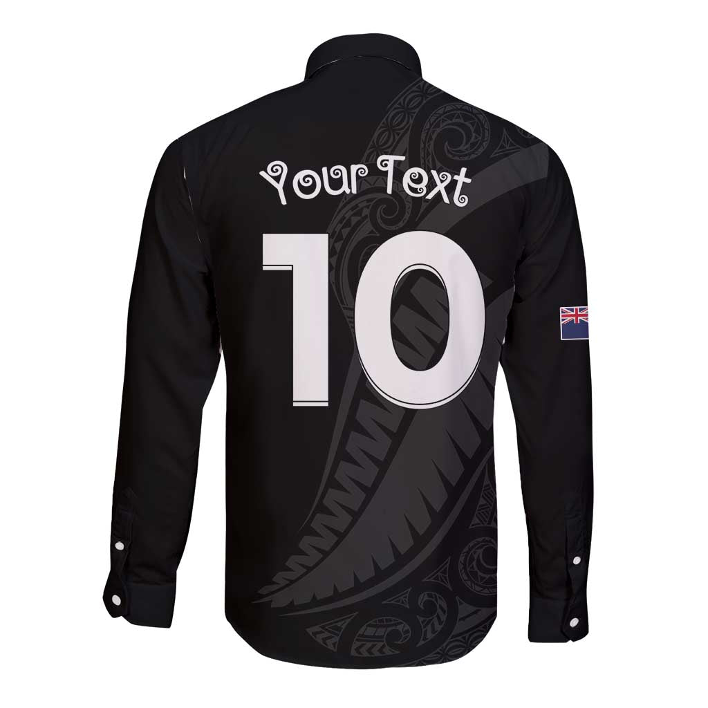 New Zealand Rugby Custom Long Sleeve Button Shirt Sporty Silver Fern Shape with Maori Tattoos - Polynesian Pride
