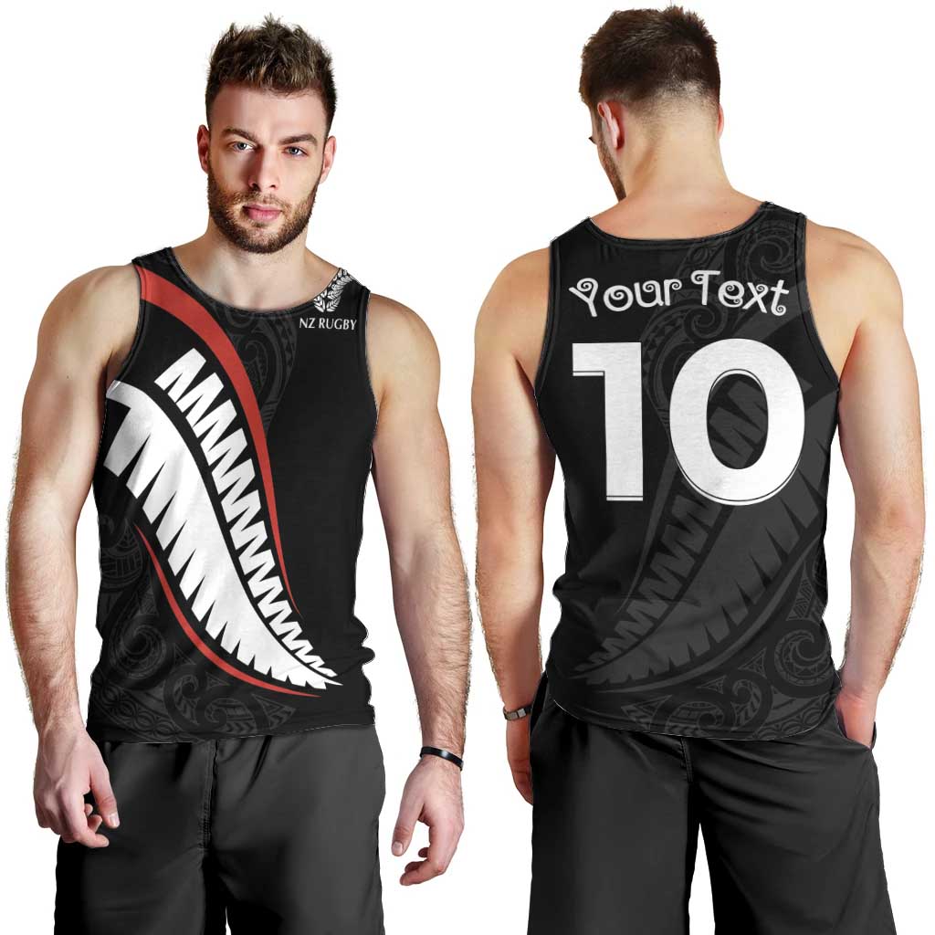New Zealand Rugby Custom Men Tank Top Sporty Silver Fern Shape with Maori Tattoos - Polynesian Pride