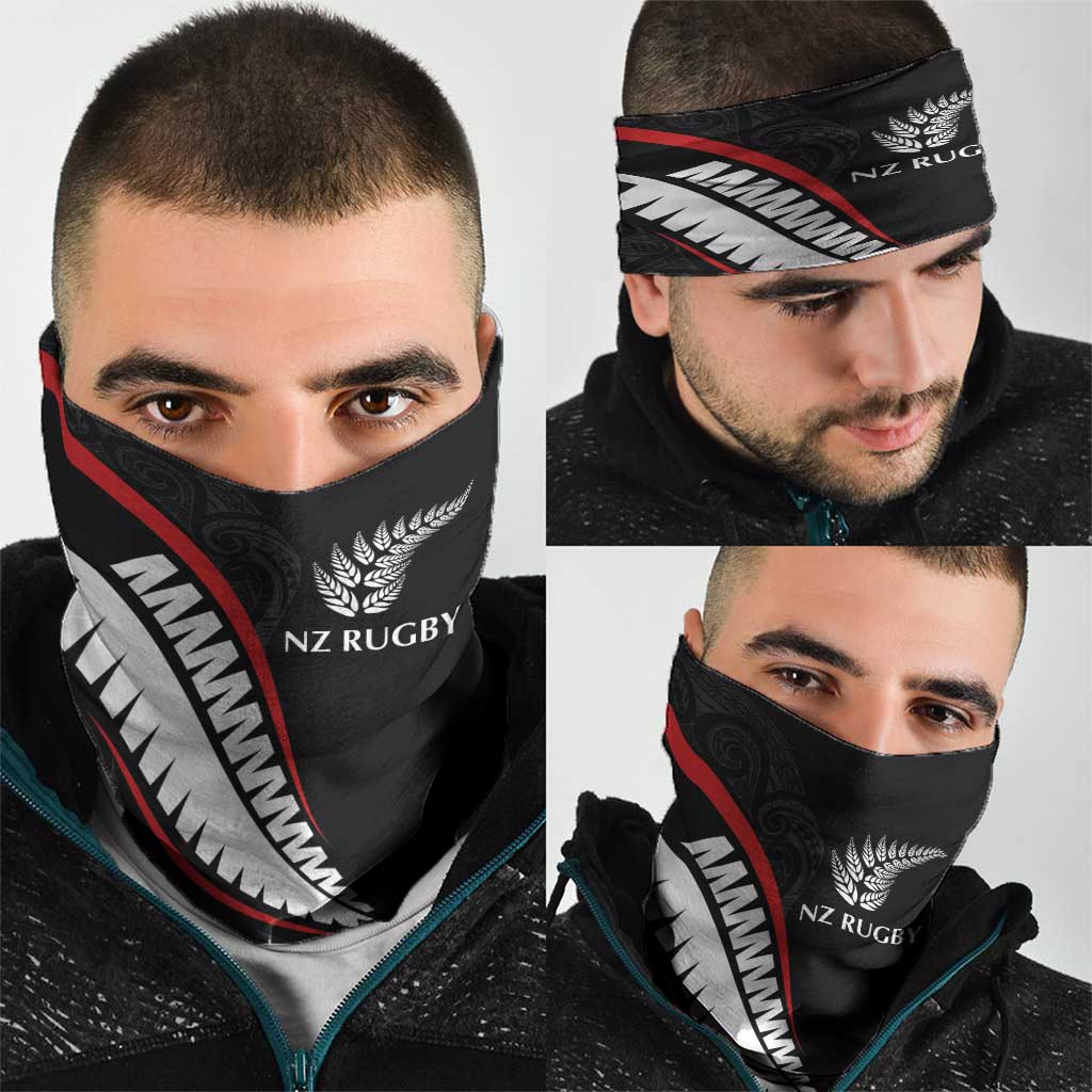 New Zealand Rugby Neck Gaiter Sporty Silver Fern Shape with Maori Tattoos - Polynesian Pride