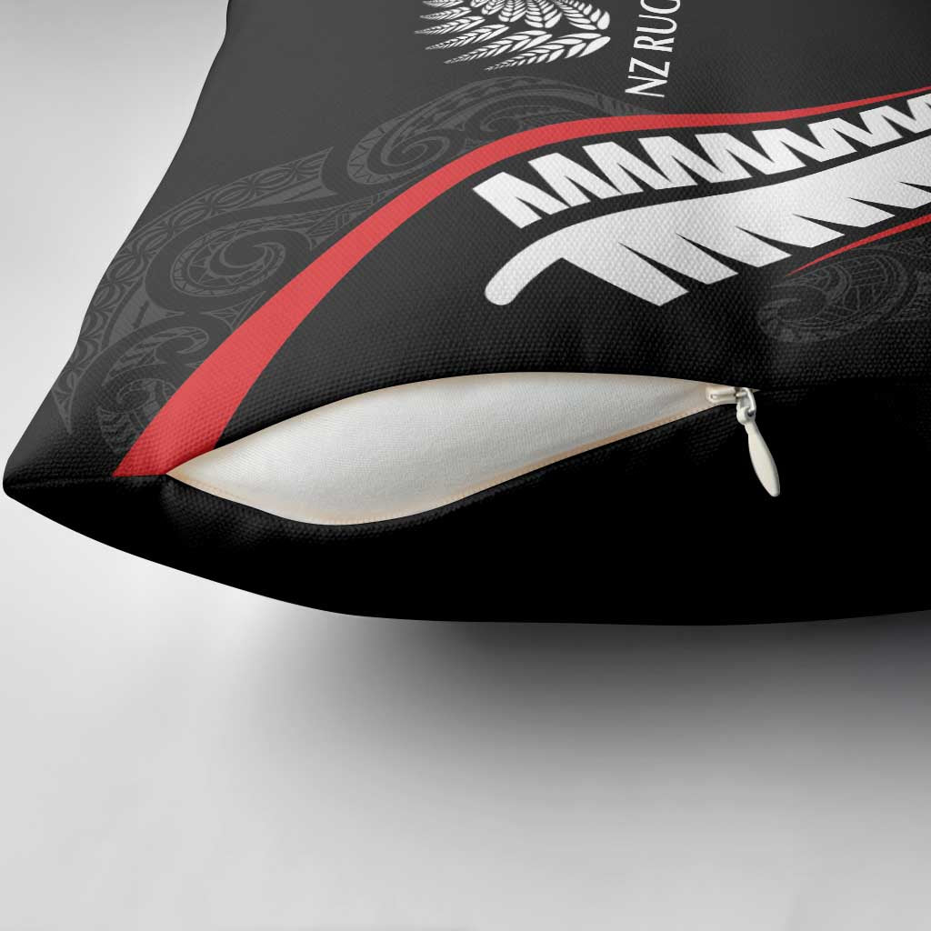 New Zealand Rugby Pillow Cover Sporty Silver Fern Shape with Maori Tattoos - Polynesian Pride