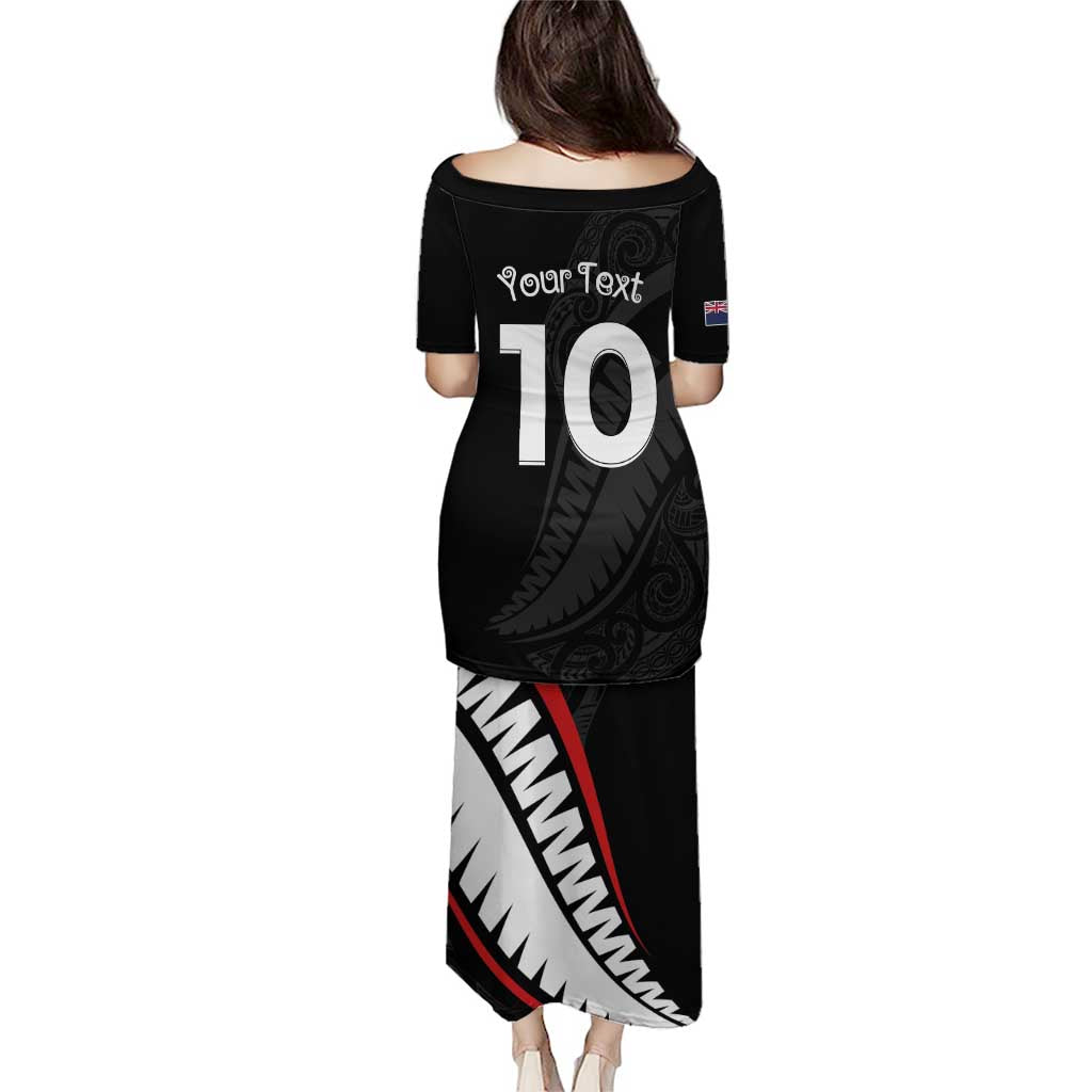 New Zealand Rugby Custom Puletasi Sporty Silver Fern Shape with Maori Tattoos - Polynesian Pride