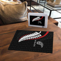New Zealand Rugby Puzzle Sporty Silver Fern Shape with Maori Tattoos - Polynesian Pride