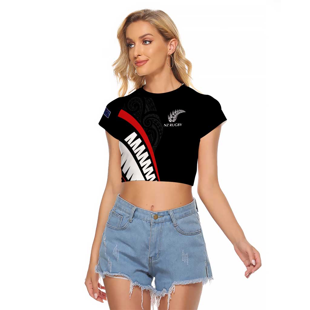 New Zealand Rugby Custom Raglan Cropped T Shirt Sporty Silver Fern Shape with Maori Tattoos - Polynesian Pride