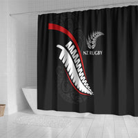 New Zealand Rugby Shower Curtain Sporty Silver Fern Shape with Maori Tattoos - Polynesian Pride
