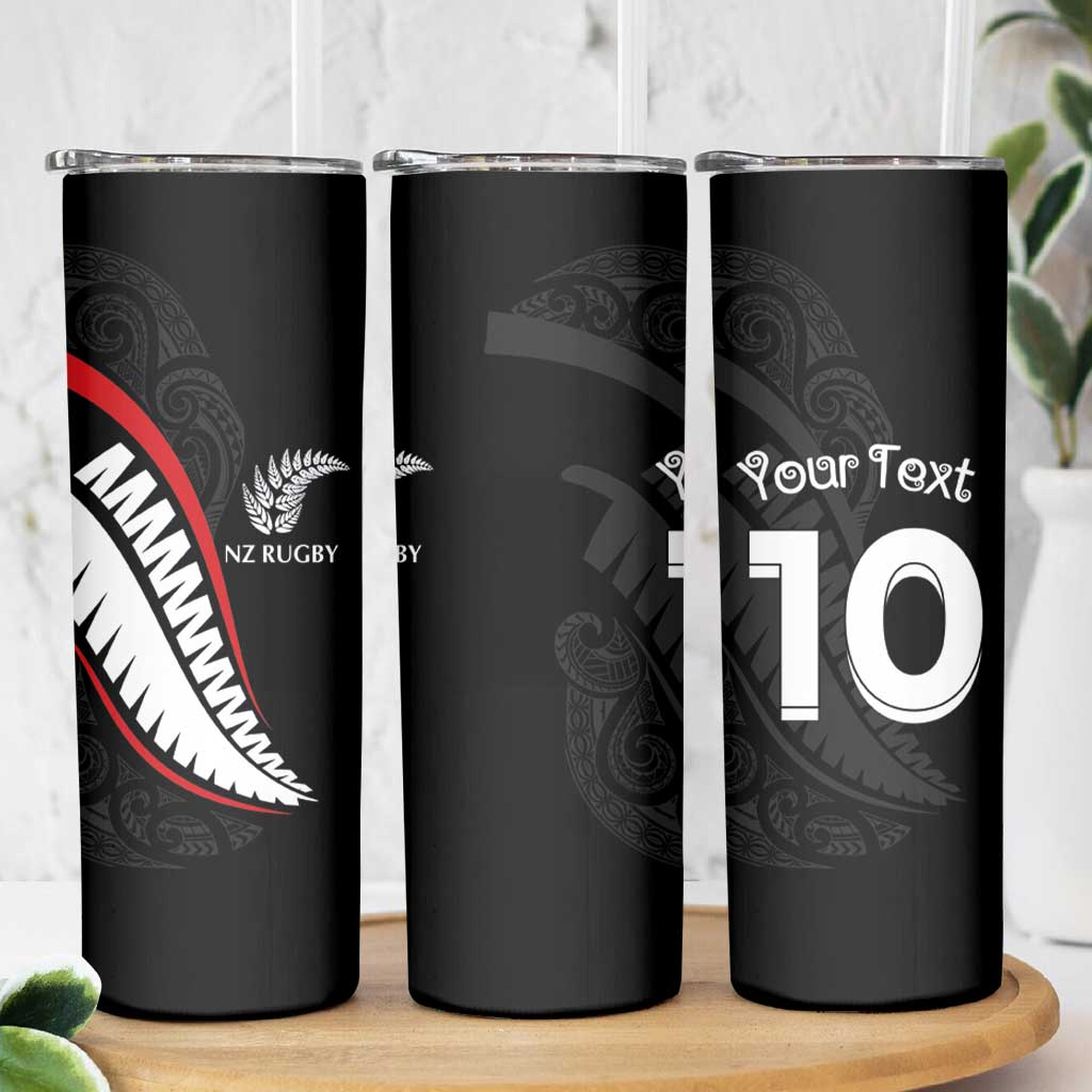 New Zealand Rugby Custom Skinny Tumbler Sporty Silver Fern Shape with Maori Tattoos - Polynesian Pride