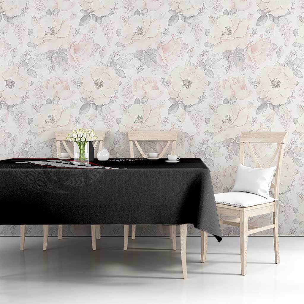 New Zealand Rugby Tablecloth Sporty Silver Fern Shape with Maori Tattoos - Polynesian Pride