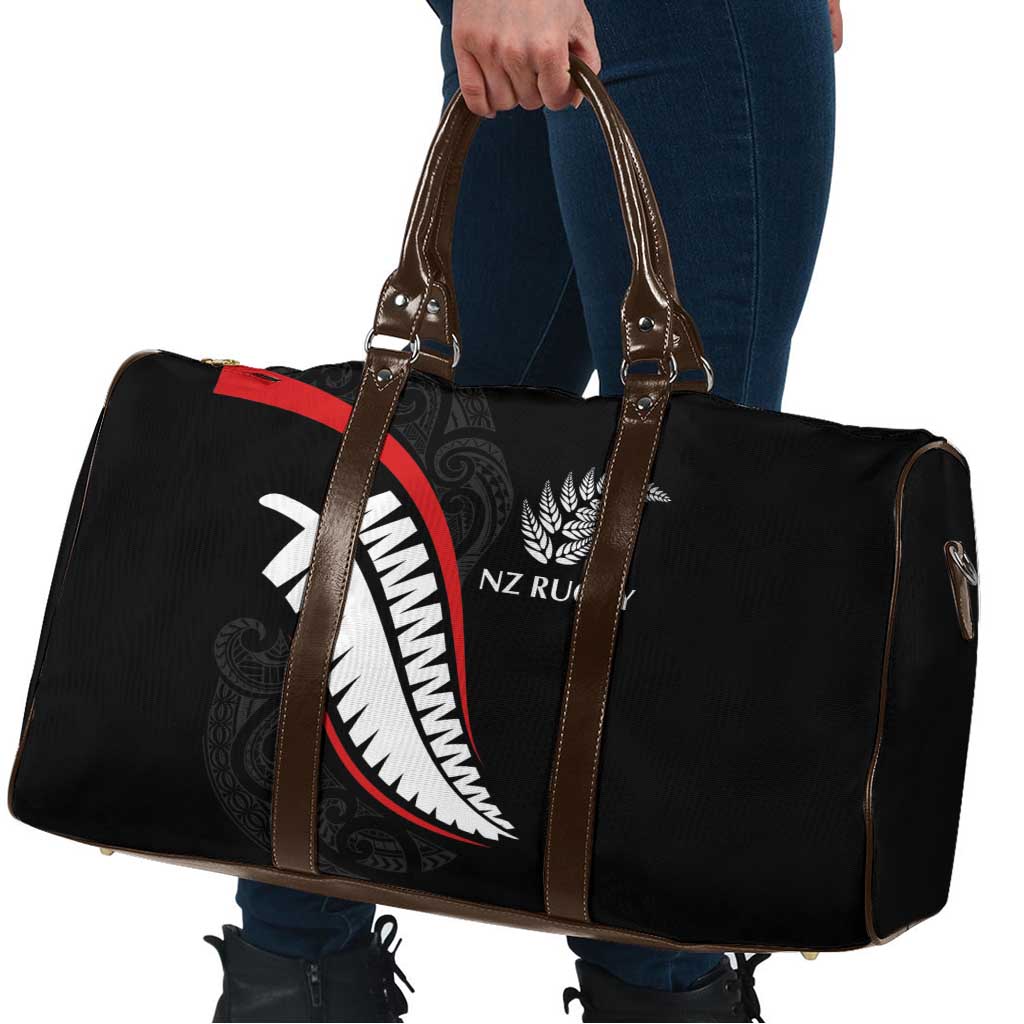 New Zealand Rugby Travel Bag Sporty Silver Fern Shape with Maori Tattoos - Polynesian Pride