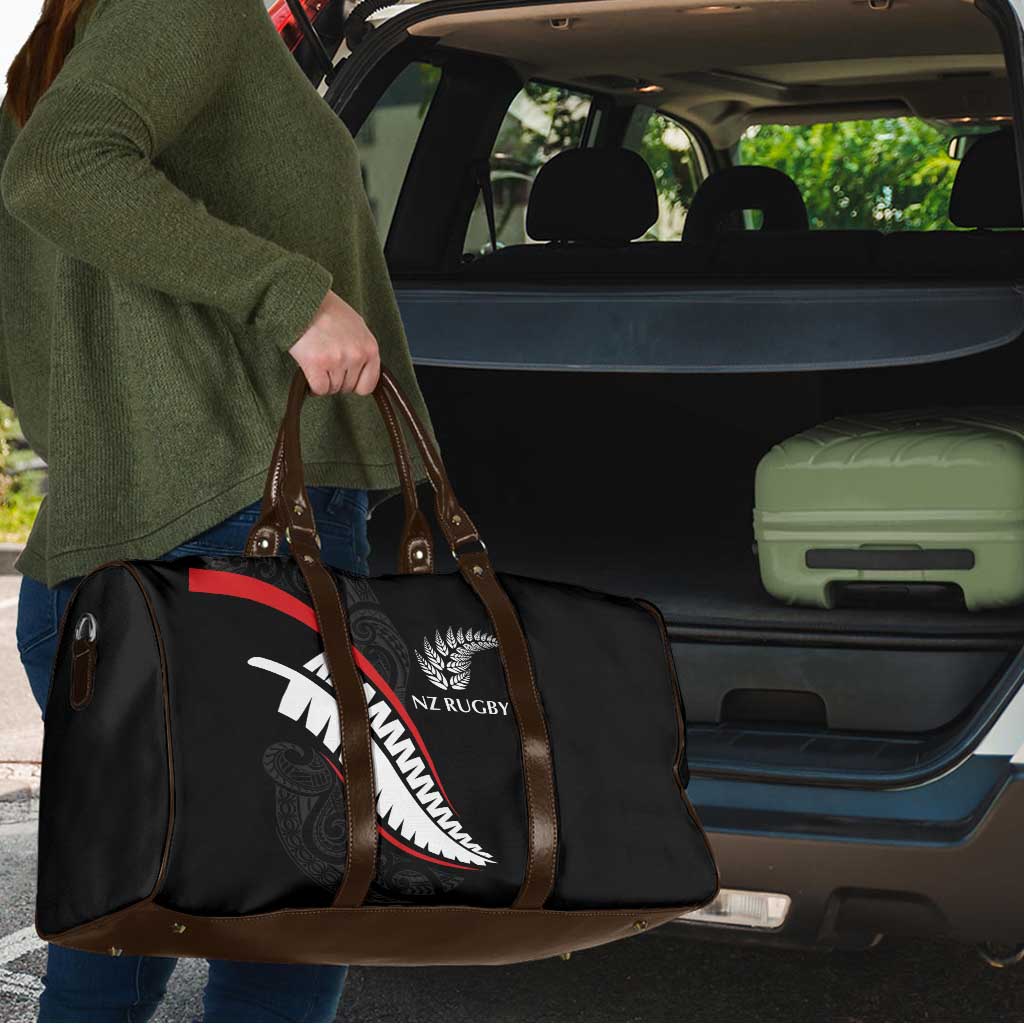 New Zealand Rugby Travel Bag Sporty Silver Fern Shape with Maori Tattoos - Polynesian Pride