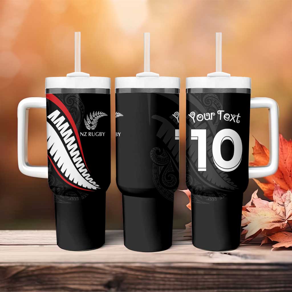 New Zealand Rugby Custom Tumbler With Handle Sporty Silver Fern Shape with Maori Tattoos - Polynesian Pride