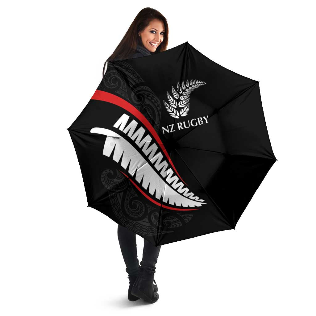 New Zealand Rugby Umbrella Sporty Silver Fern Shape with Maori Tattoos - Polynesian Pride
