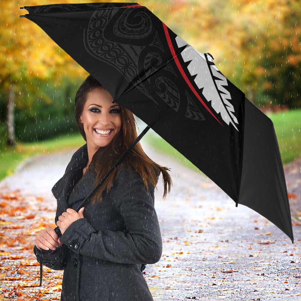 New Zealand Rugby Umbrella Sporty Silver Fern Shape with Maori Tattoos - Polynesian Pride