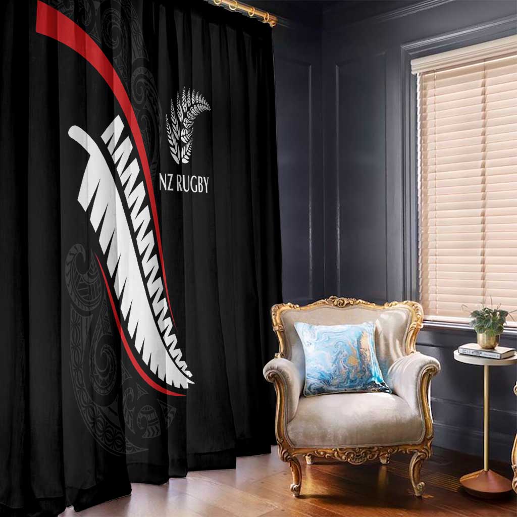 New Zealand Rugby Window Curtain Sporty Silver Fern Shape with Maori Tattoos - Polynesian Pride
