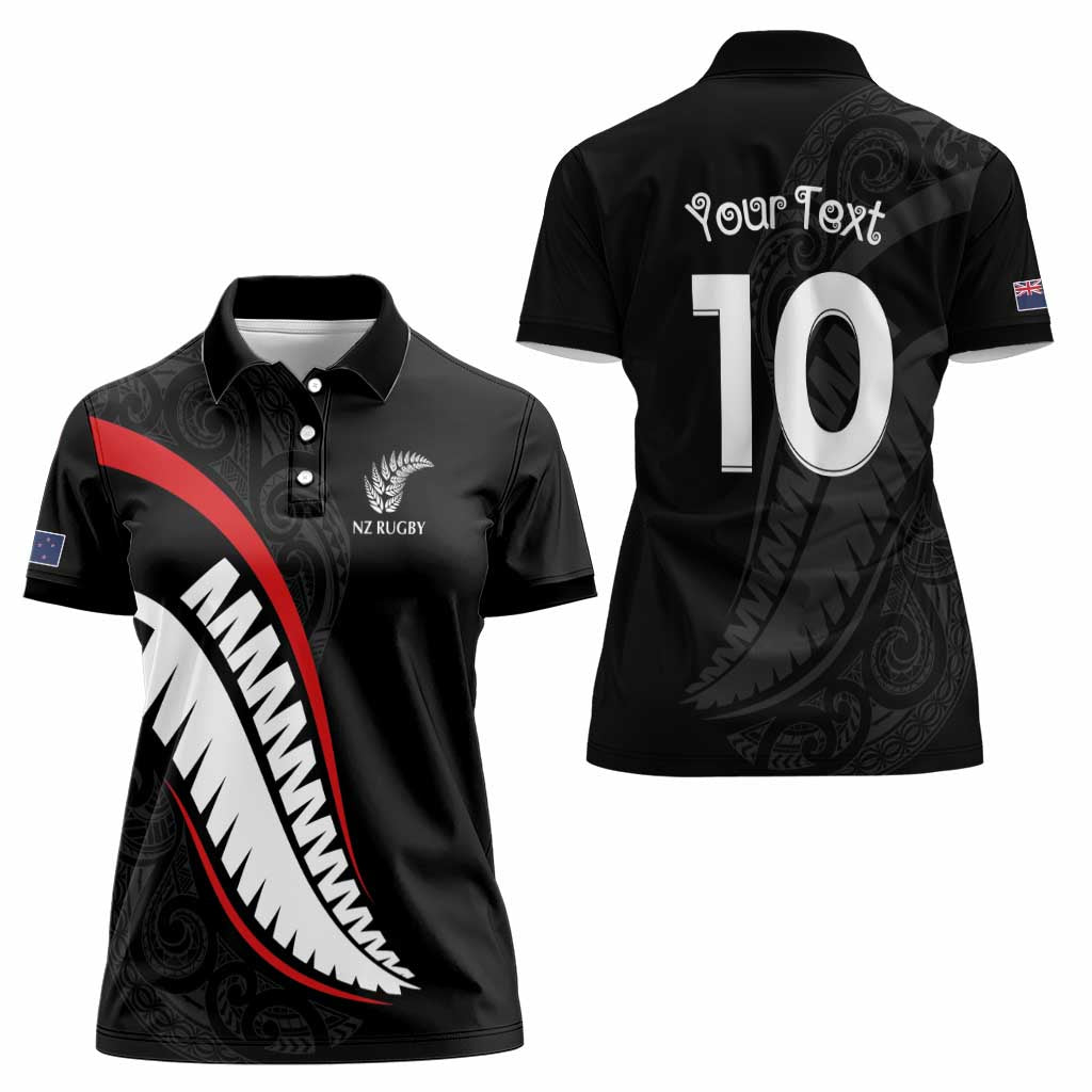 New Zealand Rugby Custom Women Polo Shirt Sporty Silver Fern Shape with Maori Tattoos - Polynesian Pride