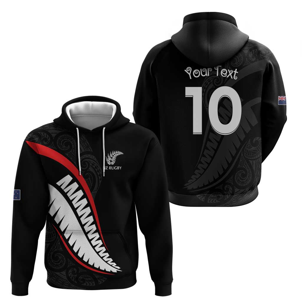 New Zealand Rugby Custom Zip Hoodie Sporty Silver Fern Shape with Maori Tattoos - Polynesian Pride