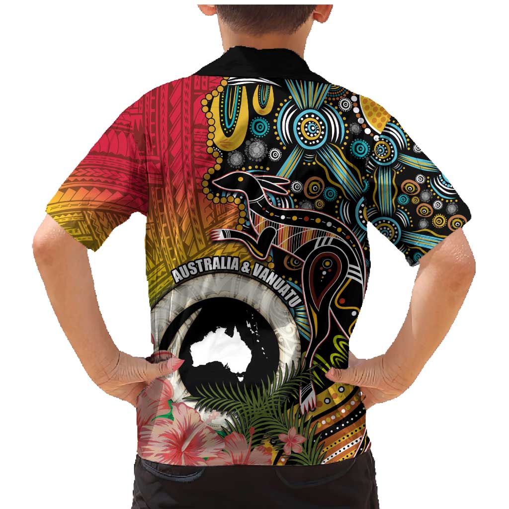 Vanuatu and Australia Together Family Matching Mermaid Dress and Hawaiian Shirt Kangaroo with Pig Tusk Indigenous Pattern