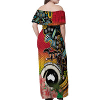 Vanuatu and Australia Together Family Matching Off Shoulder Maxi Dress and Hawaiian Shirt Kangaroo with Pig Tusk Indigenous Pattern