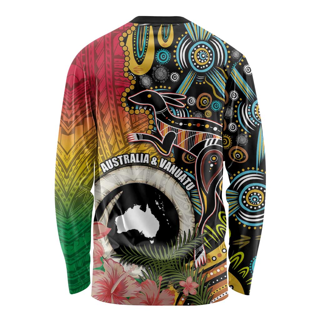 Vanuatu and Australia Together Long Sleeve Shirt Kangaroo with Pig Tusk Indigenous Pattern