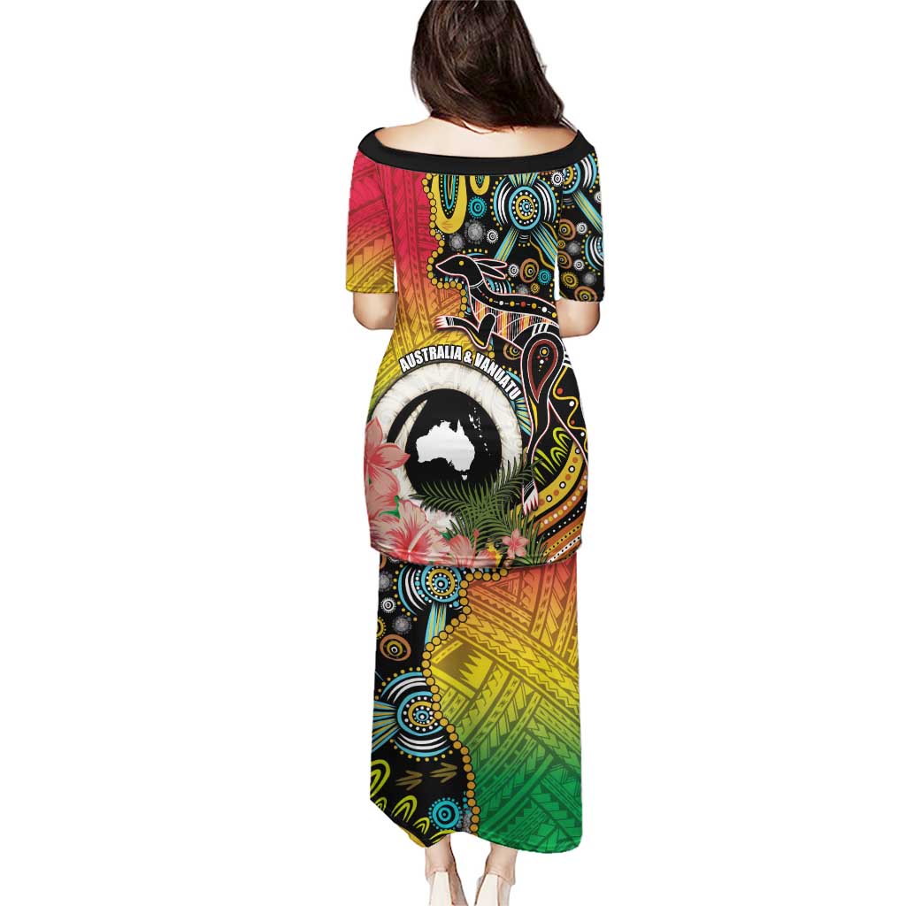 Vanuatu and Australia Together Puletasi Kangaroo with Pig Tusk Indigenous Pattern