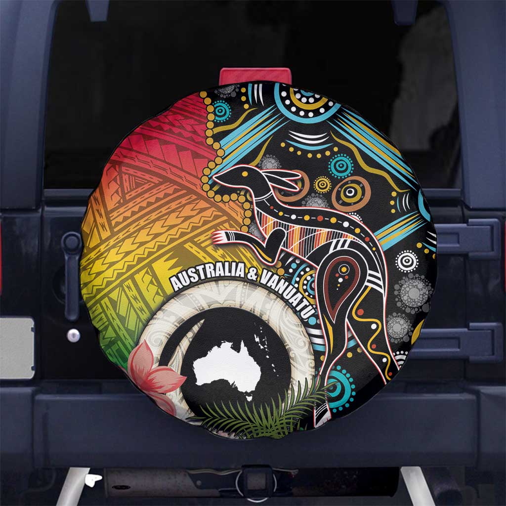 Vanuatu and Australia Together Spare Tire Cover Kangaroo with Pig Tusk Indigenous Pattern LT03 - Polynesian Pride