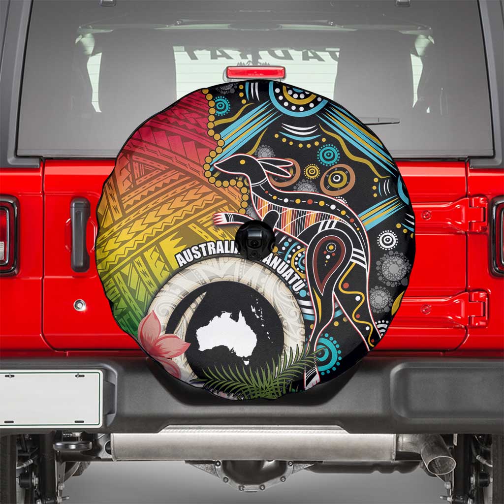Vanuatu and Australia Together Spare Tire Cover Kangaroo with Pig Tusk Indigenous Pattern LT03 - Polynesian Pride