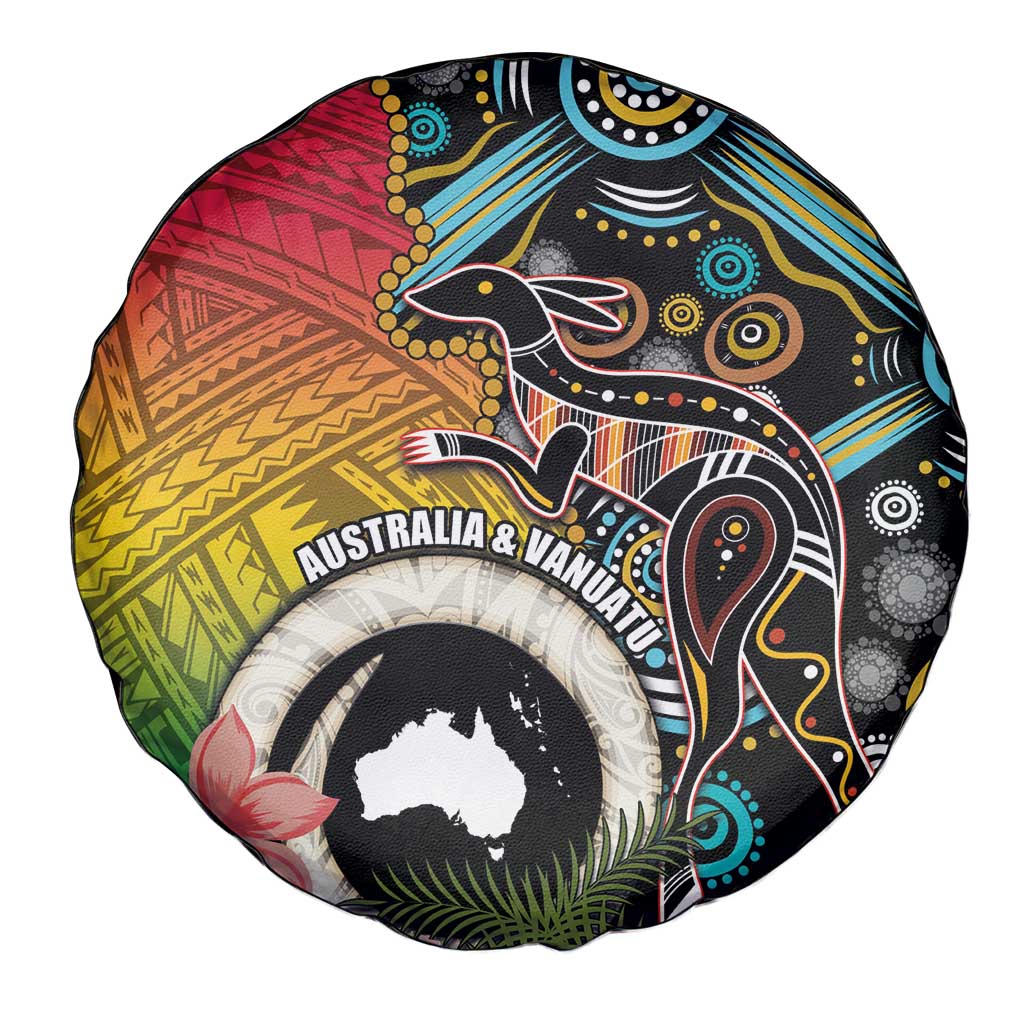 Vanuatu and Australia Together Spare Tire Cover Kangaroo with Pig Tusk Indigenous Pattern LT03 - Polynesian Pride