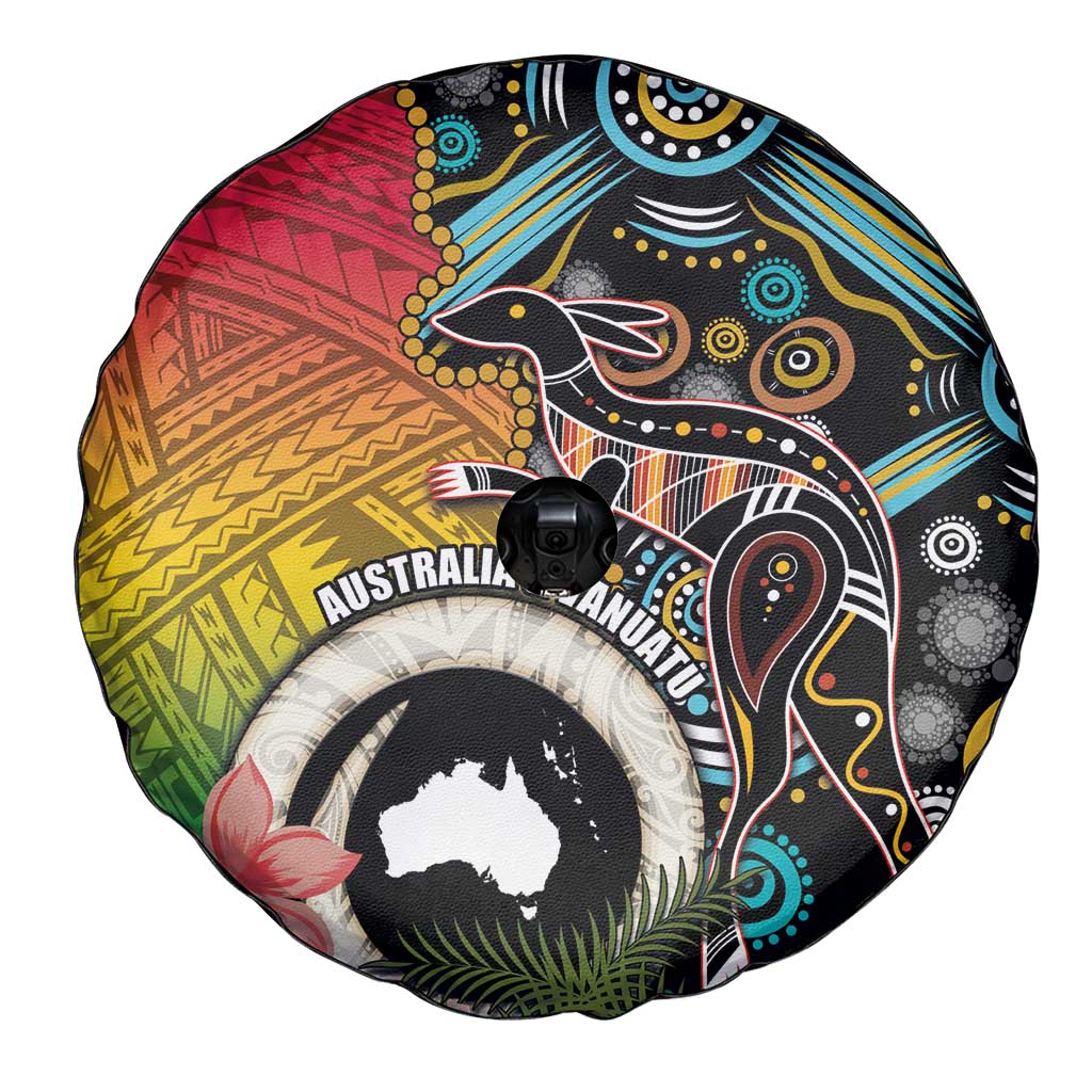 Vanuatu and Australia Together Spare Tire Cover Kangaroo with Pig Tusk Indigenous Pattern LT03 - Polynesian Pride