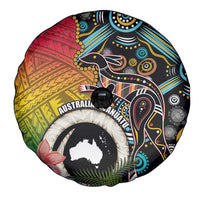 Vanuatu and Australia Together Spare Tire Cover Kangaroo with Pig Tusk Indigenous Pattern LT03 - Polynesian Pride