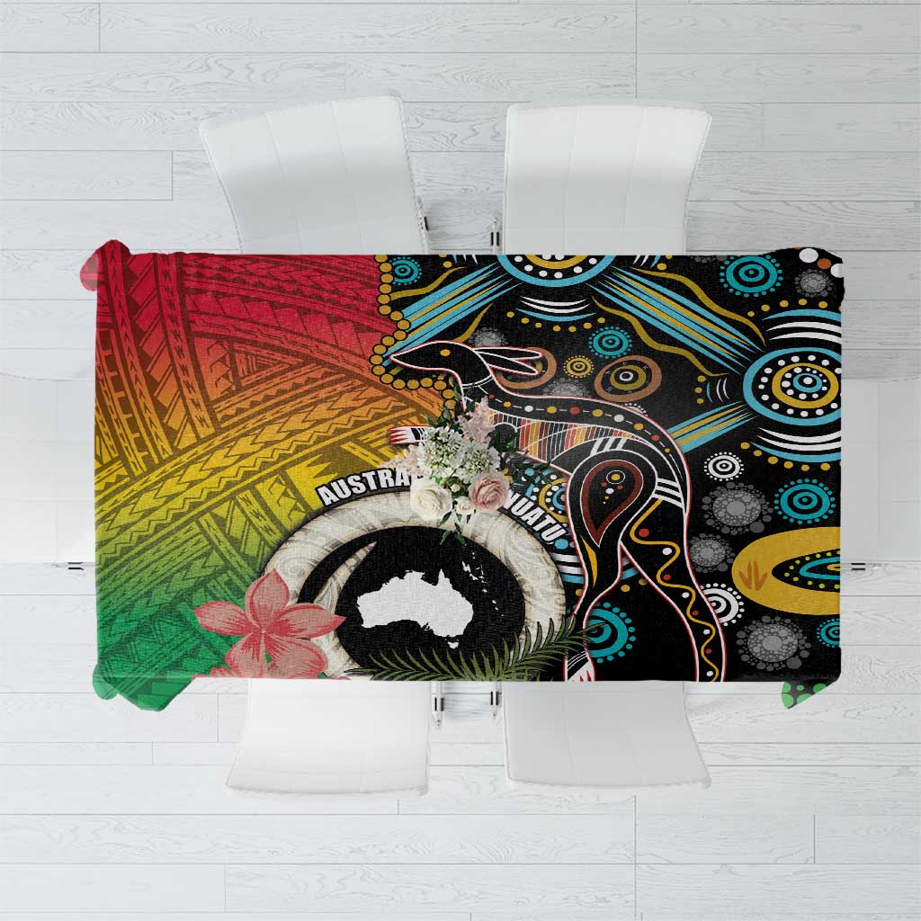 Vanuatu and Australia Together Tablecloth Kangaroo with Pig Tusk Indigenous Pattern